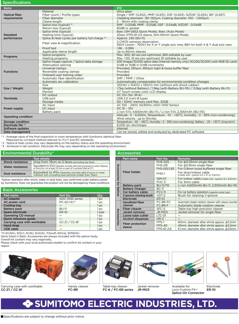Máy hàn cáp quang SUMITOMO Z1C+ Plus